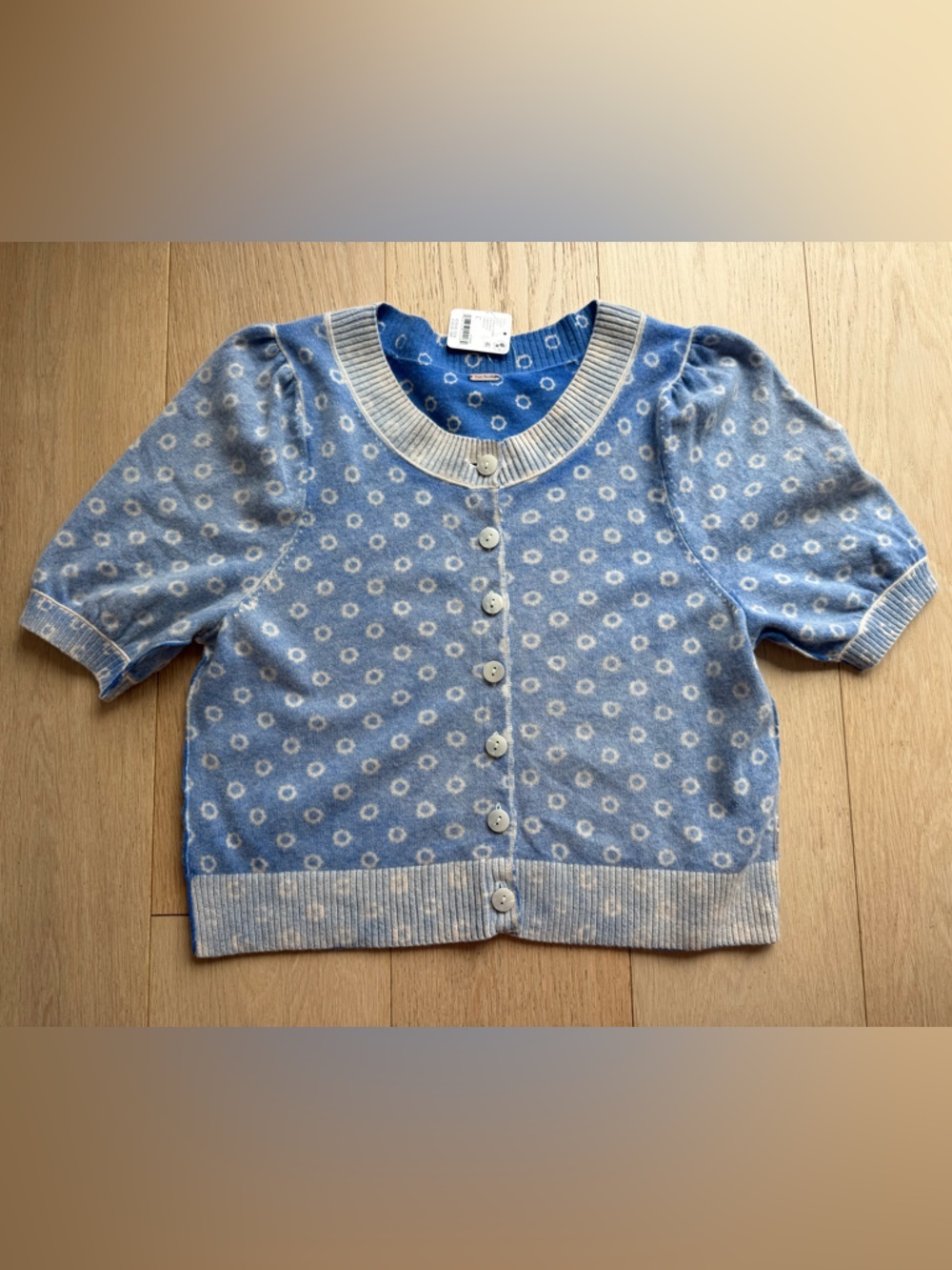 Free People Isla Patterned Cardigan Blue Wool Cashmere Knit BNWT Size L 💙🩵💙🩵 - Picture 8 of 12